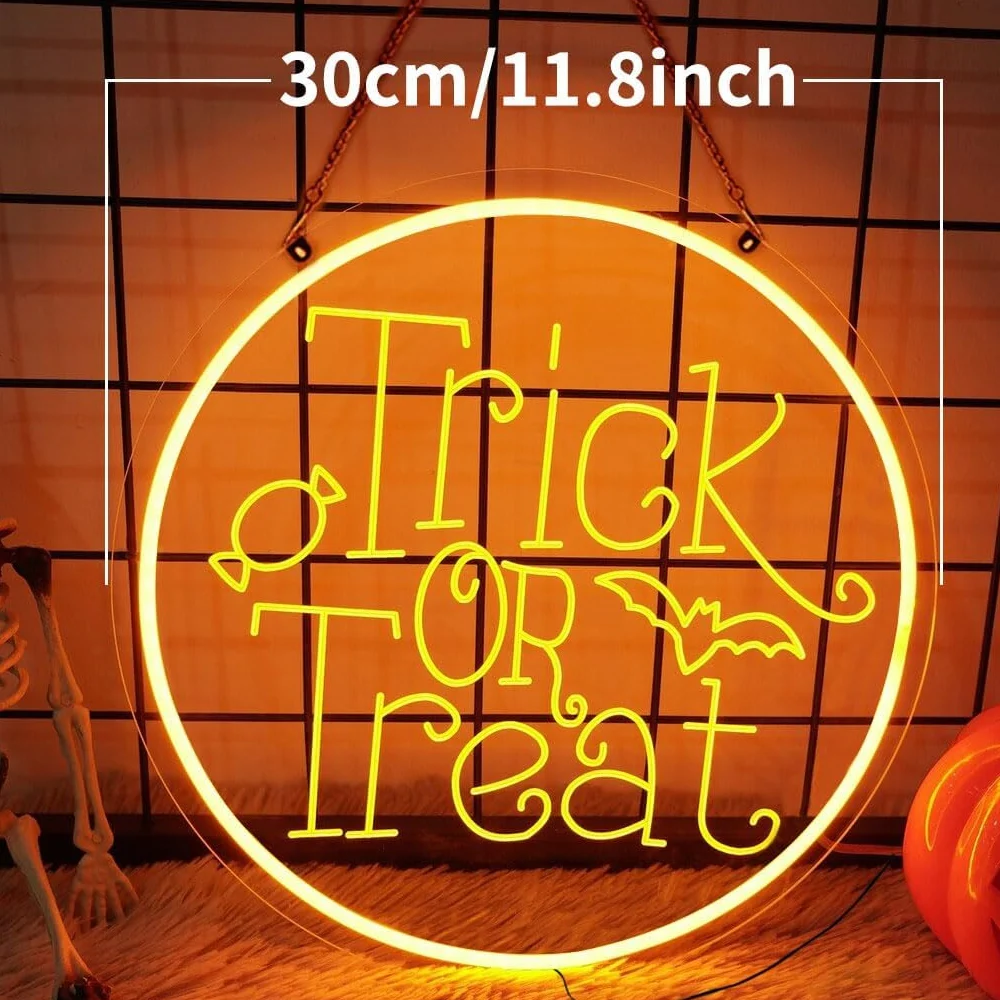 Trick or Treat Neon Sign, USB Led Light, Halloween Neon Sign Custom, Party Event Decor, Halloween Led Light Sign, Teen Gifts