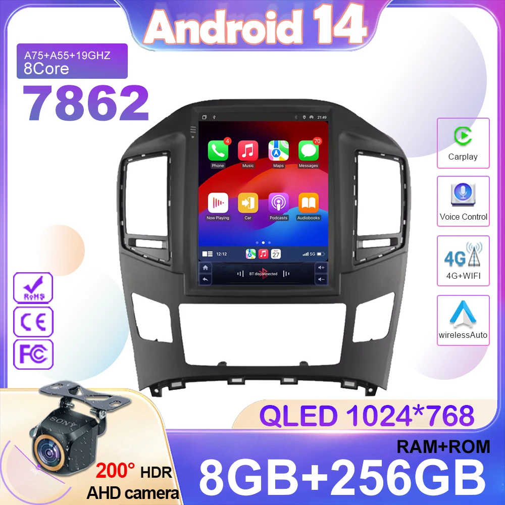 9.7 Inch Android 14 For Hyundai H1 Grand Starex 2007-2015 Car Radio Carplay Auto 4G WIFI Multimedia 2 Din RDS Navigation GPS BT