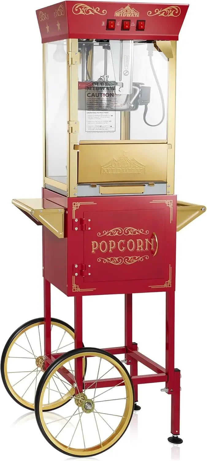 Movie Theater-Style Popcorn Machine Maker with Cart and 10-Ounce Kettle - Red, Vintage-Style  on Wheels