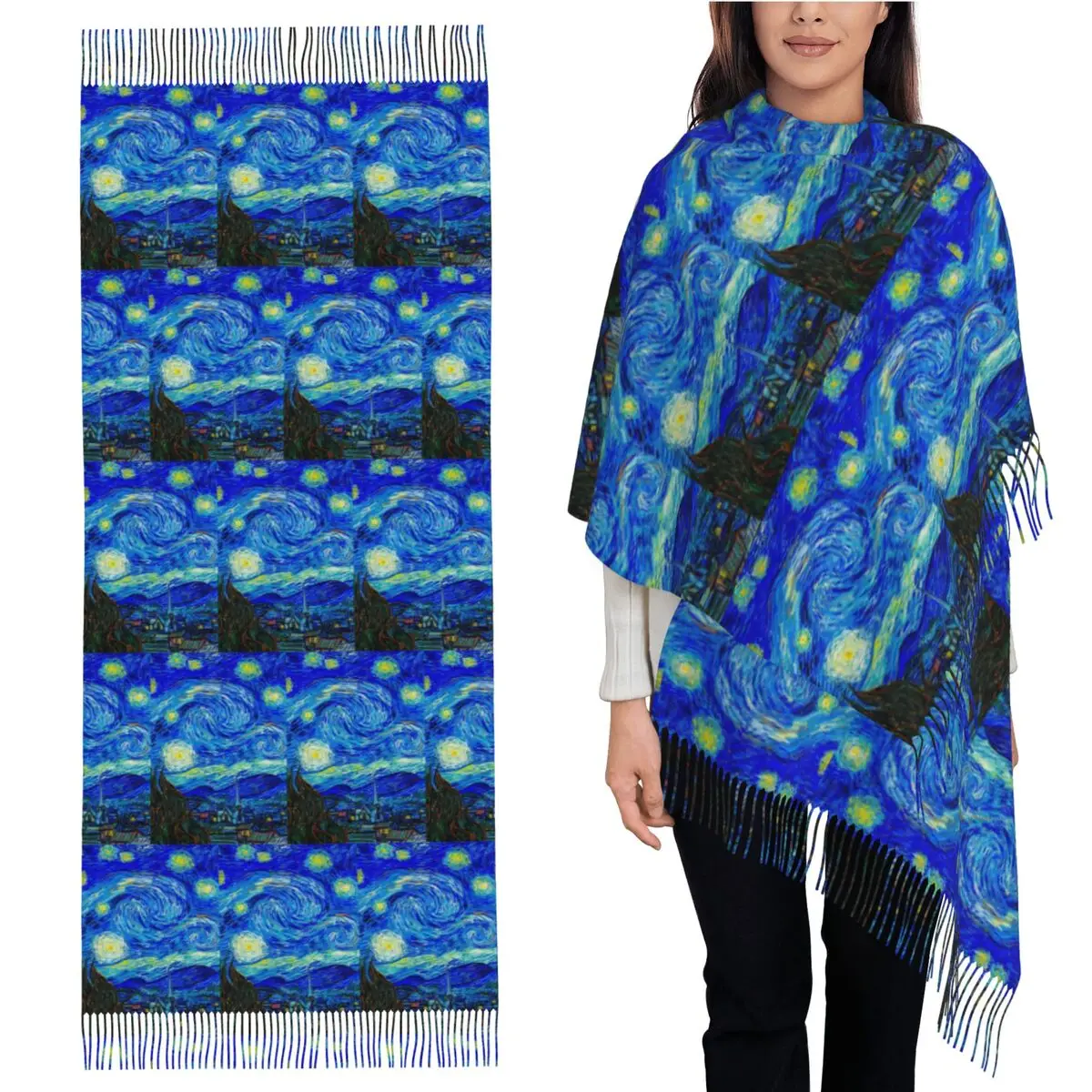 

Звездный ночной шарф Ван Гога, шарфы с кисточками для женщин, мягкие теплые шали и накидки, длинная осенне-зимняя шаль