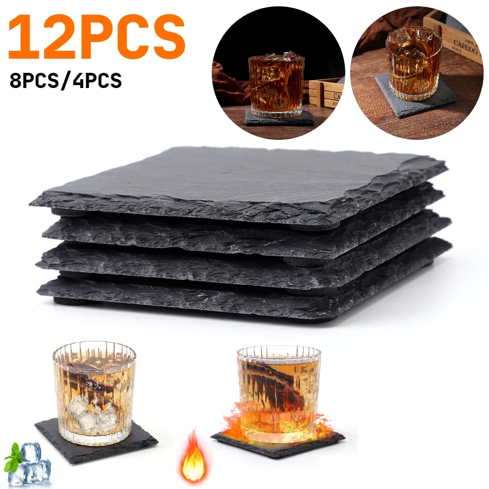 Natural Stone Coasters Cup Cushion Eco-Friendly Slate Drink Coaster Pad Antiskid Coaster for Drinking Cups Bar Mugs Glasses