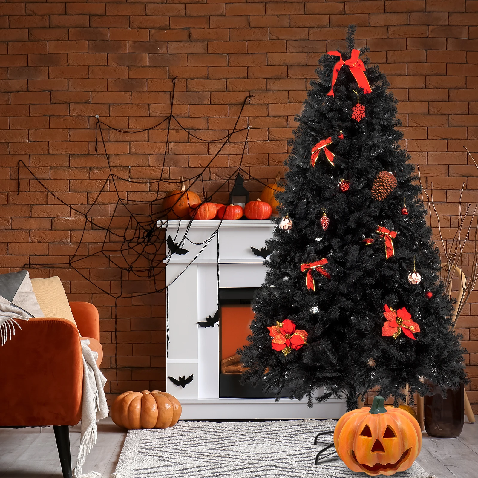 7ft 1500 Branch PVC Branch Iron Bracket Christmas Tree Black, Discover the Enchanting Beauty of the Traditional, Festive