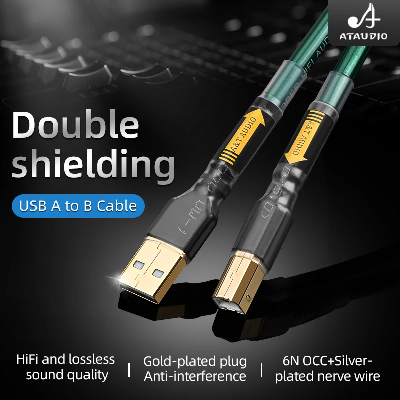 

ATAUDIO HiFi USB-кабель 6N OCC посеребренный USB-кабель высокого качества, тип детской искусственной кожи, кабель для цифро-аналогового усилителя компьютера