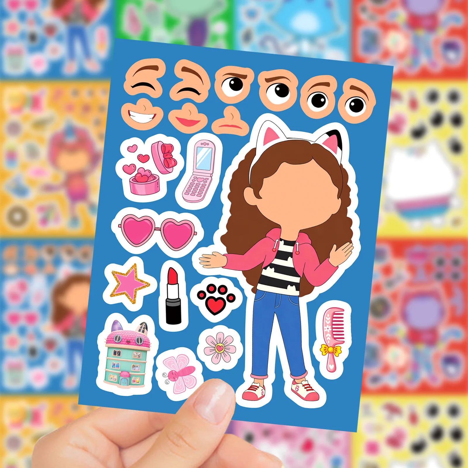 8/16 Fogli di Adesivi Puzzle 'Crea la Tua Faccia' di Gabby's Dollhouse, Gioco Fai-da-Te per Bambini, Giocattoli Educativi con Cartoni Animati, Regalo