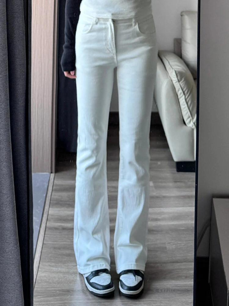 

Белые эластичные расклешенные джинсы, женские летние тонкие брюки с высокой талией, утягивающие драпированные брюки длиной до пола, подставка против морщин
