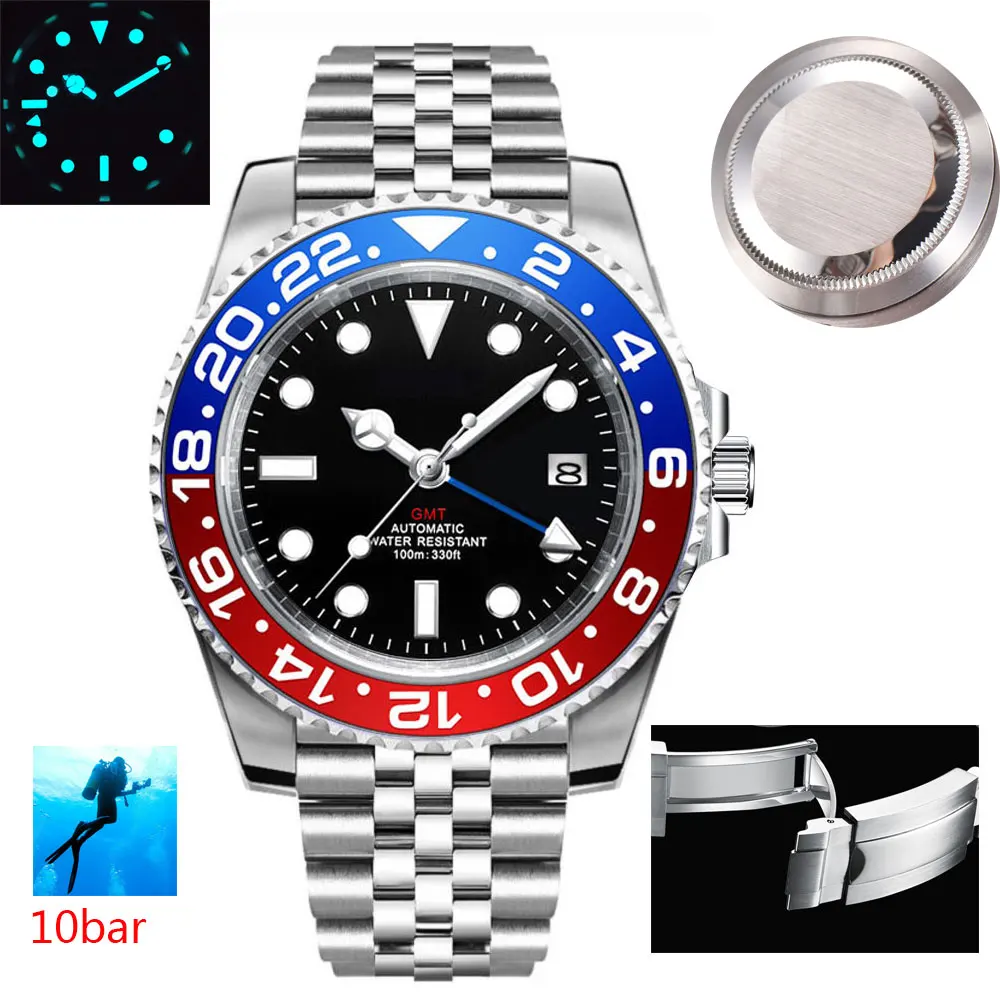 New Custom Men Corgeut Logo Mechanical Wristwatch Luminous GMT Watch NH34 Movement Sapphire Glass 10Bar Male Clock Reloj Hombre