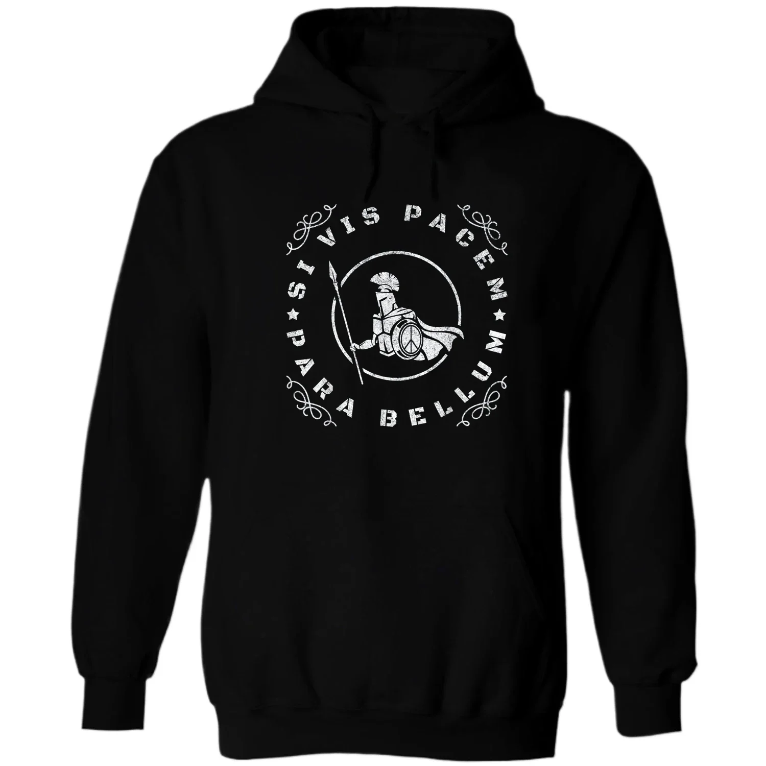 

Si Vis Pacem, Para Bellum. Spartan Warrior Fight Locution Pullover Hoodie Comfortable Cotton Casual Mens Retro Sweatshirt