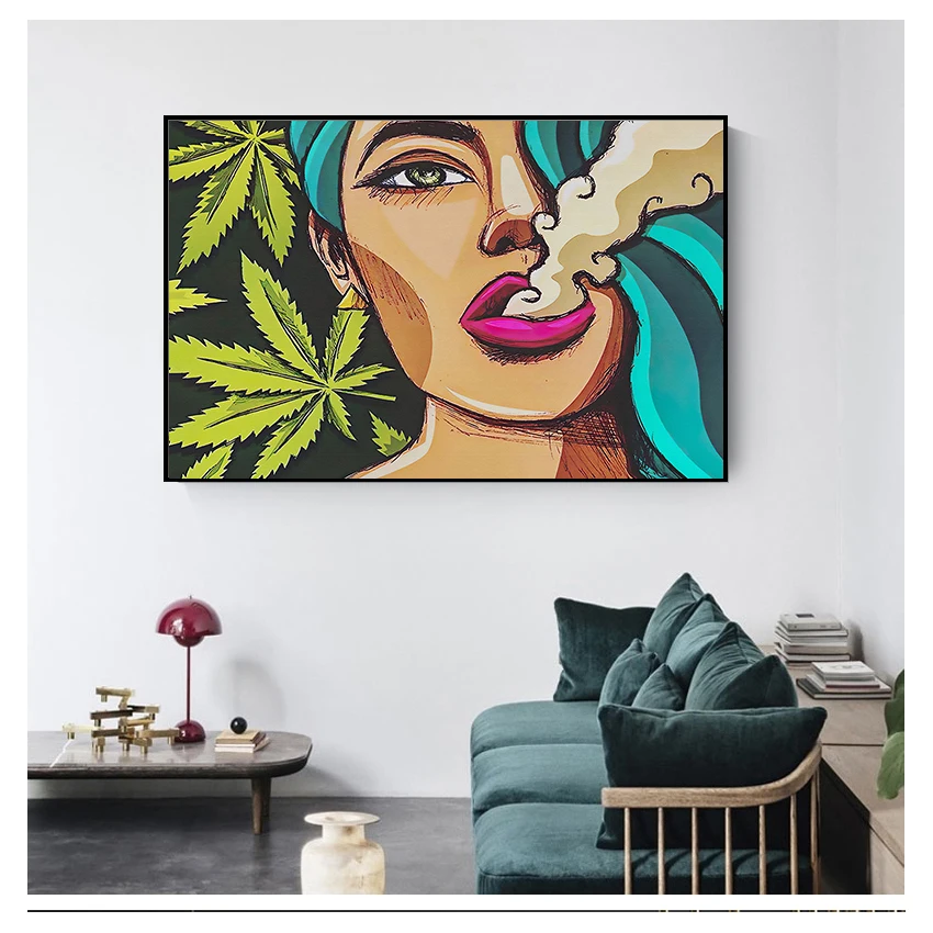 For Living Room Girl Smoking Weed HD Print Canvas Oil Paintings Modern Home Decor Poster Artwork 1 Pieces Cool Wall Art Pictures