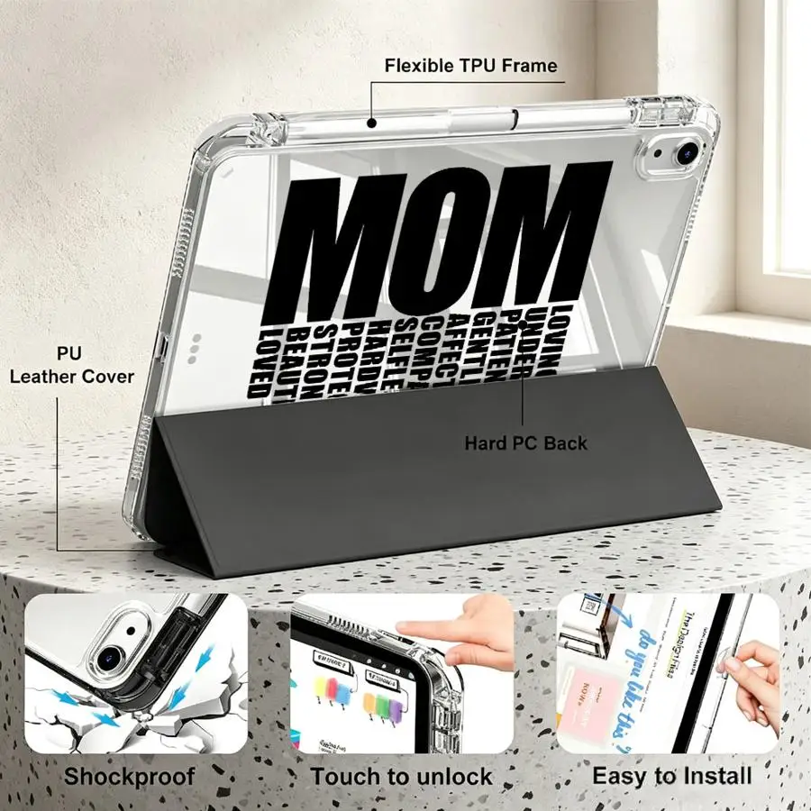 Tablet Case For iPad 10th Gen 11th Air 8 M2 M3 3 9th Mini 7 6 5 Pro 13 2025 2026 12th With Pen Slot Cover Letter Mom Design