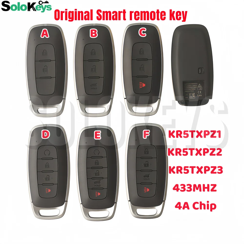 

SoloKeys KR5TXPZ1 KR5TXPZ2 KR5TXPZ3 433MHz 4A Chip Original Smart key For Qashqai Rogue Sentra Sylphy Almera X-Trail