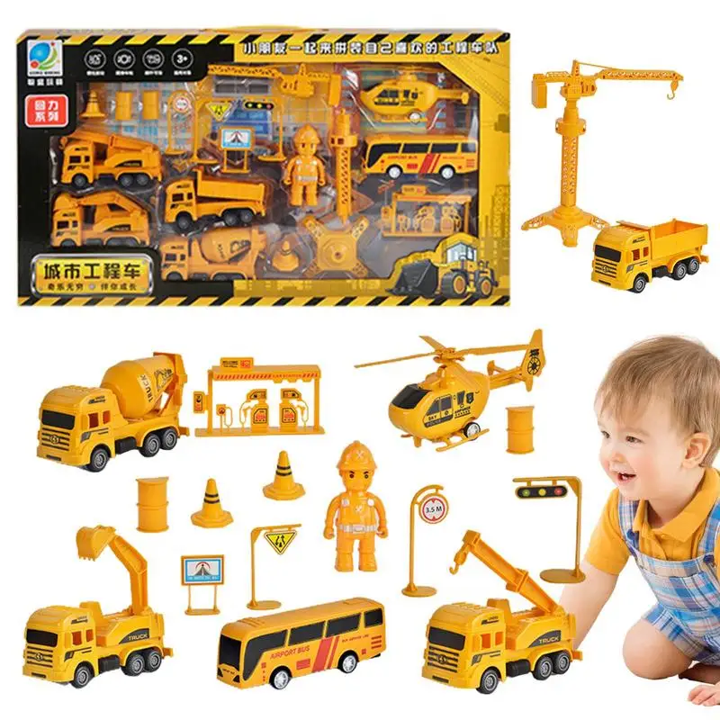 Interactive Construction Toy Educational Learning Vehicles 18 Pcs Construction Vehicle Toys Kids play vehicle Set gift for kids