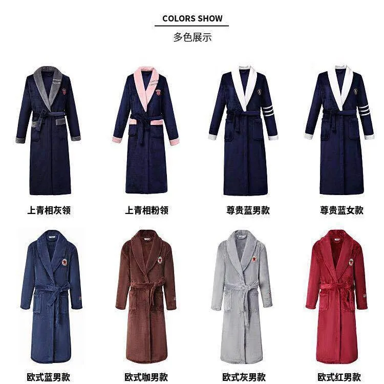 Thickened Flannel Men Robe Sleepwear Autumn Winter Warm Coral Fleece Bathrobe Gown Nightwear Loose Casual Home Wear Loungewear