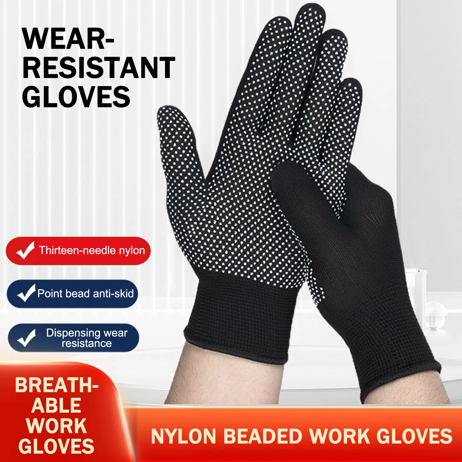 Anti-Slip Work Gloves Breathable Nylon for Gardening Packing Climbing Durable Non-Slip Grip Safety Protective Gear 12 Pairs