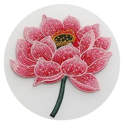 1 Piece 12.5*13cm Blue Pink Green Silver Lotus Embroidery Patch Applique Sew on Patch for Evening Dress DIY Glue-free