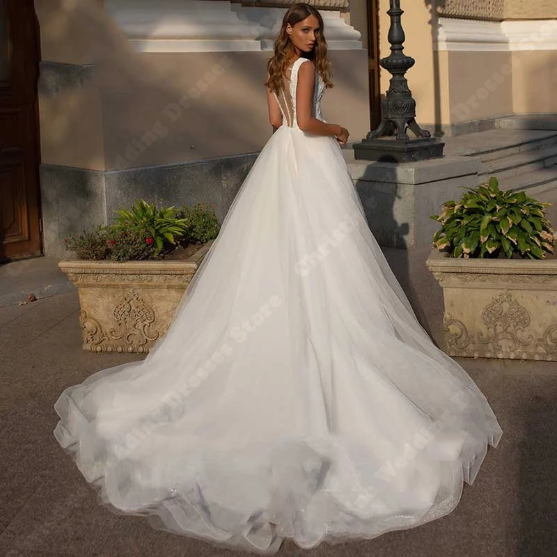 Robe de Mariée Trapèze en Dentelle à Manches sulf, Élégante, en Tulle, Sur Mesure, Grande Taille, avec Appliques, pour ix, Nouvelle Collection 2024