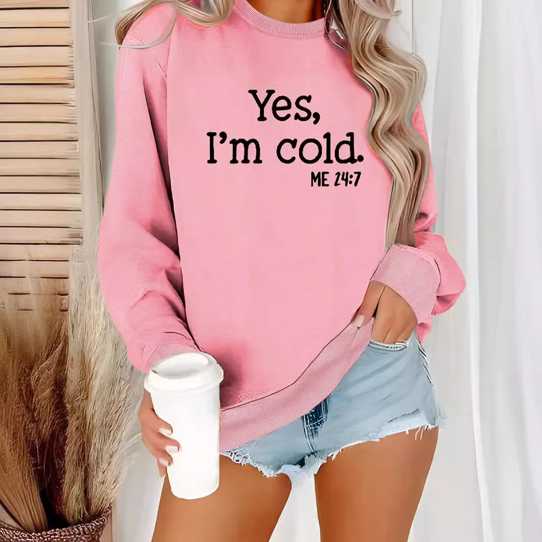 Women's Fashion Casual Fleece Hoodie Round Neck YES IM COID Printed Hoodie Boom Sweatshirt  Streetwear Women  Clothes Tops