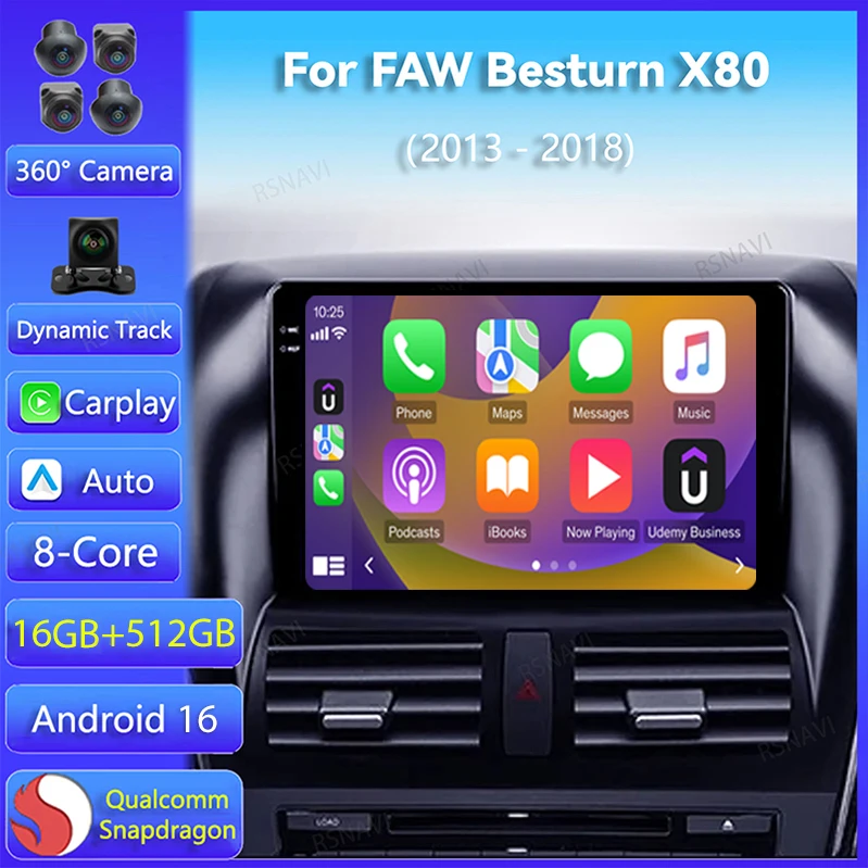 Radio para Auto Android 16 con Carplay para FAW Besturn X80 2013 2014 2015 - 2018, GPS, Navegación, DSP, WIFI+4G, Estéreo, Reproductor de Video 2 Din