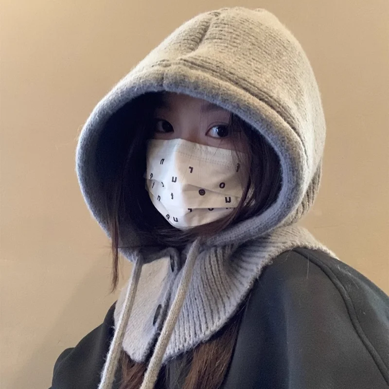 Chapéu unissex para outono e inverno, combinação de cachecol e chapéu, emagrecimento facial, proteção para os ouvidos, gorro de malha, quente