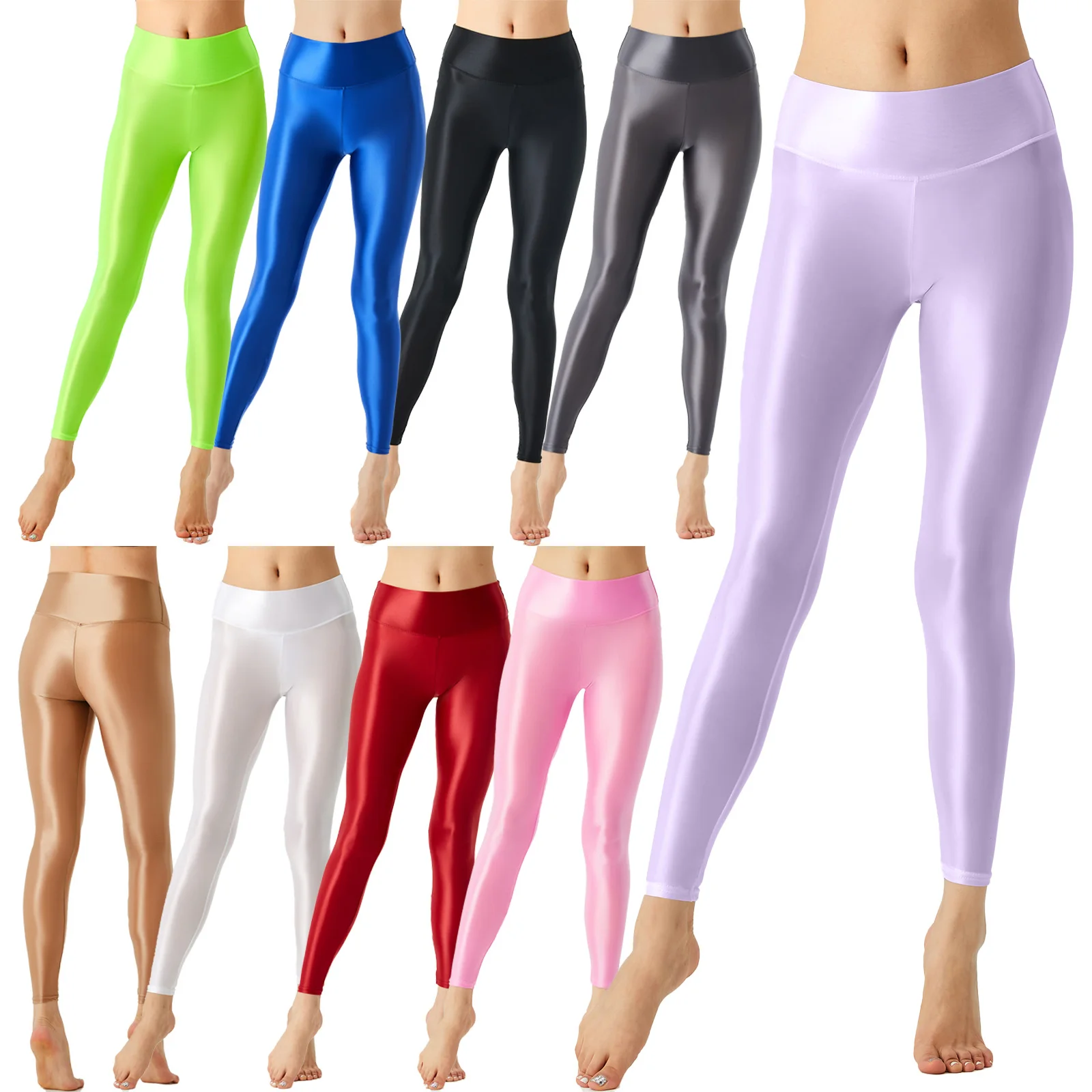 Women Glossy Ballet Leggings Elastic Waistband Gym Fitness Workout Yoga Pilates Legging Pants Tights Pole Dance Bottoms Trousers