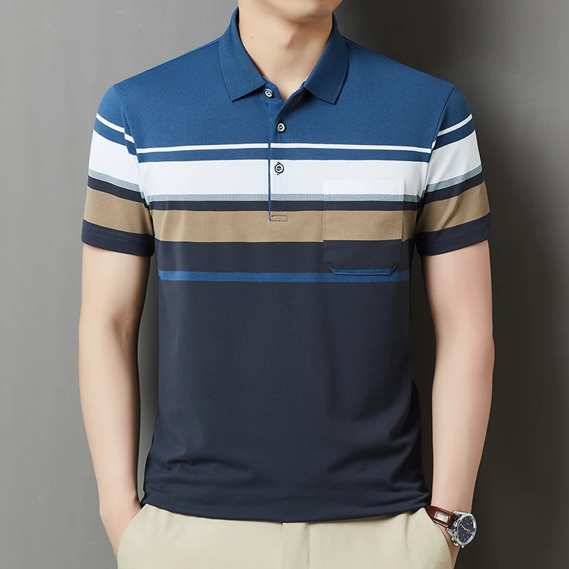 

Повседневные полосатые рубашки обычного кроя для мужчин, топы с короткими рукавами, летние качественные хлопковые рубашки, джентльменские карманные рубашки Camisas De Hombre