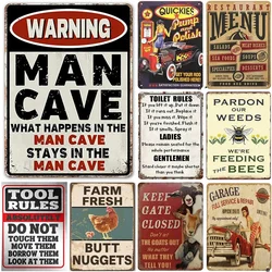 Vintage Man Cave Metal Tin Signs Tool Rules Wall Posters Farm Fresh Decoration for Garage Garden Home Cafe Room Club Bar