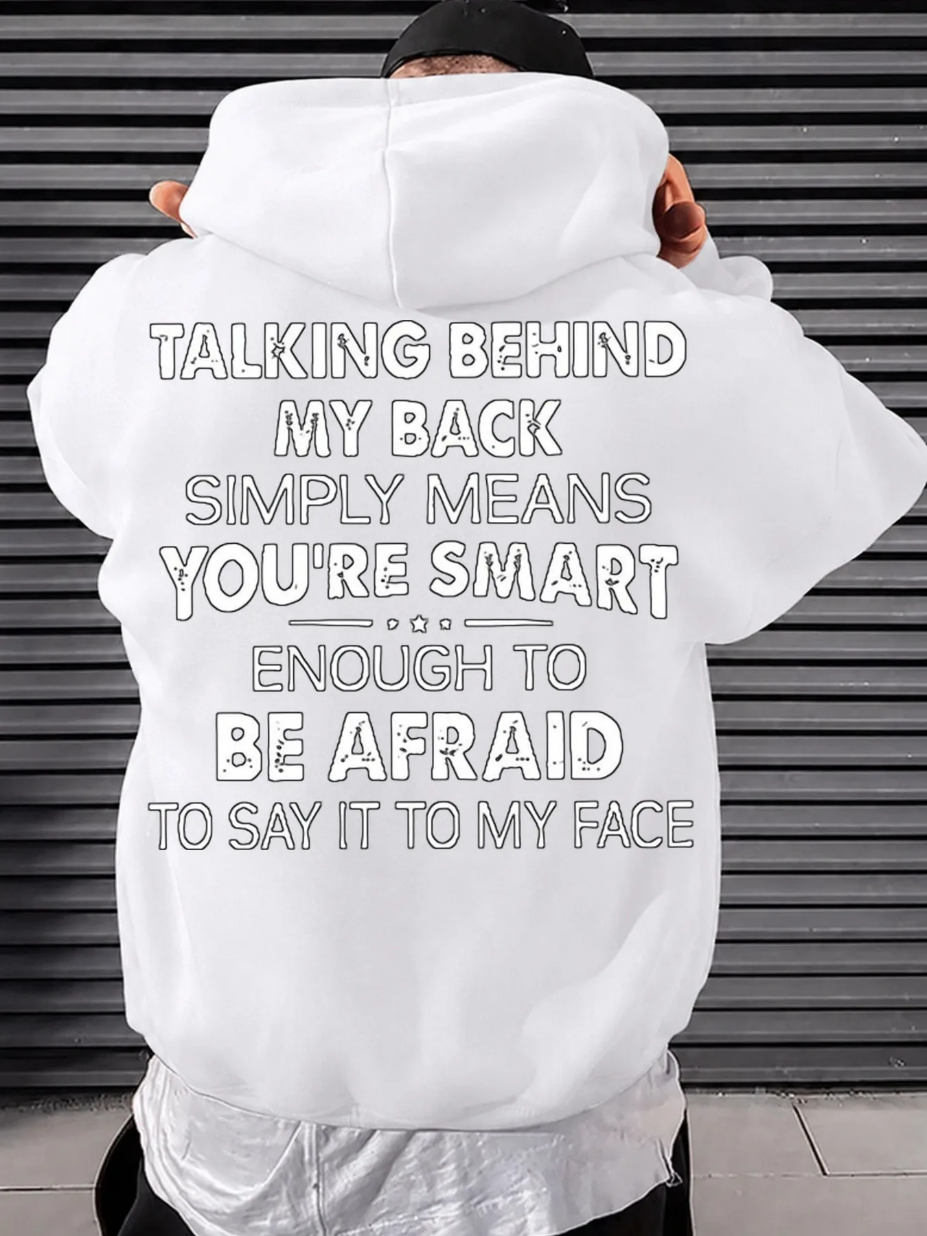 Men's Funny Graphic Hoodie, Sarcastic Talking Behind My Back Bold Quote Print, Distressed Edgy Style, All-Season Loose Fit Pullover for Casual Hangouts, Daily Errands and Street Wear