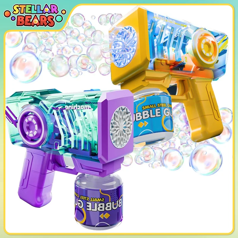 Children's Mechanical Bubble Gun Handheld Automatic Bubble Guns with Lights Electric Bubble Soap Blowing Toy Outdoor Game Gifts