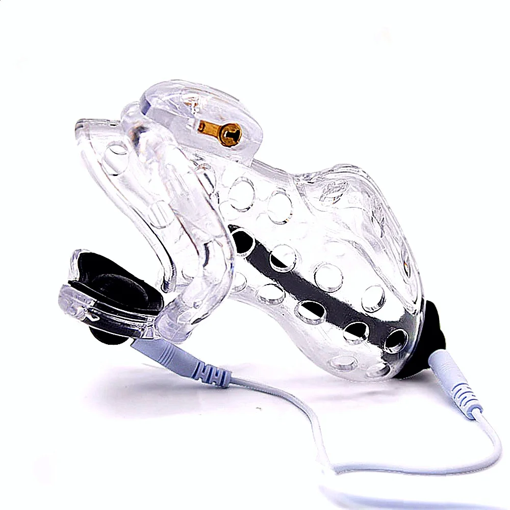 This Electric Shock Plastic Chastity Cage Features Adjustable Long Short Design With Penis Ring Ball Lock For Male BDSM Play view 4