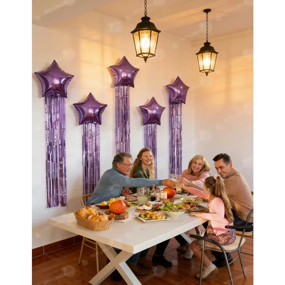 Fünfzackiger Stern-Ballon und Quasten-Regenvorhang-Set für Geburtstagsfeiern, Hochzeiten, Babypartys, Partydekorationen – Detail 3