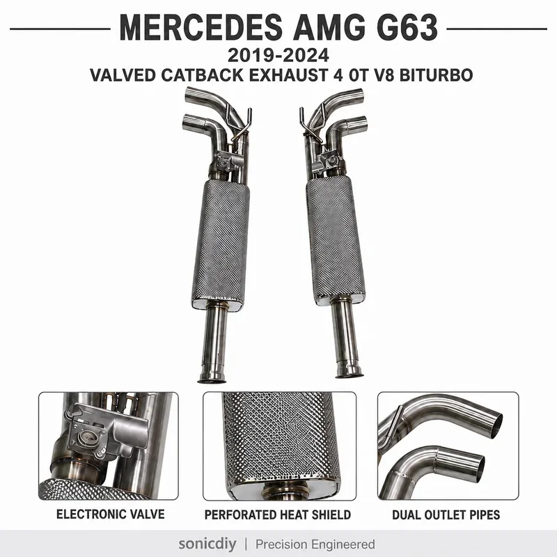 Valved Catback Exhaust System for Mercedes Benz AMG G500/G550/G63 4.0T  4 0T 2019- 2024 Stainless Steel Left Right Pair