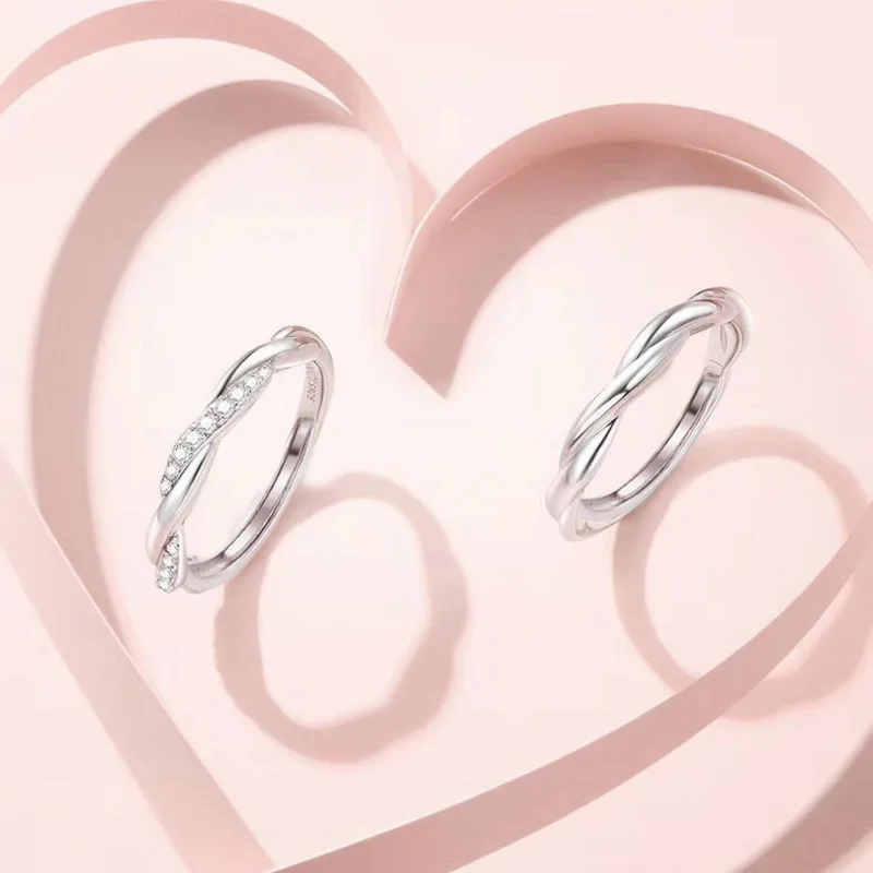 Long-Lasting Affection Sterling Silver Couple's Ring Men and Women's One Pair Mobius Opening Couple Rings Special Interest Light