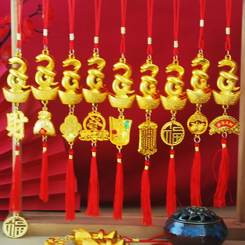 1PC Lucky Mascot 2025 Year Of The Snake Gold-Plated Plastic Zodiac Snake Pendant New Year Home Car Hanging Ornaments