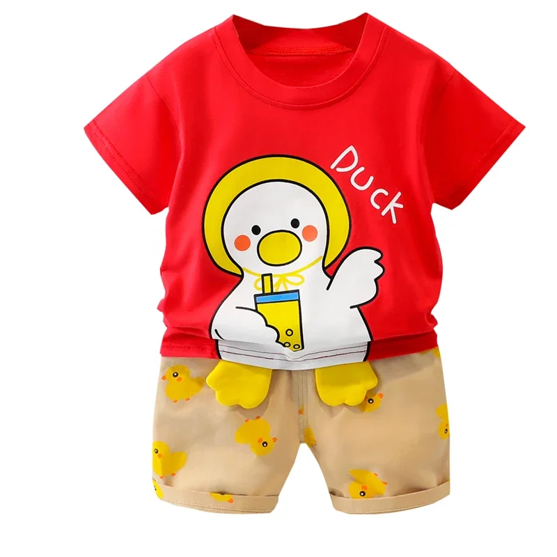 Summer Boys Girls Clothing Sets Children Cartoon Vacation Clothes Toddler Infant Short Sleeve Cotton T Shirt Shorts Kids Outfits