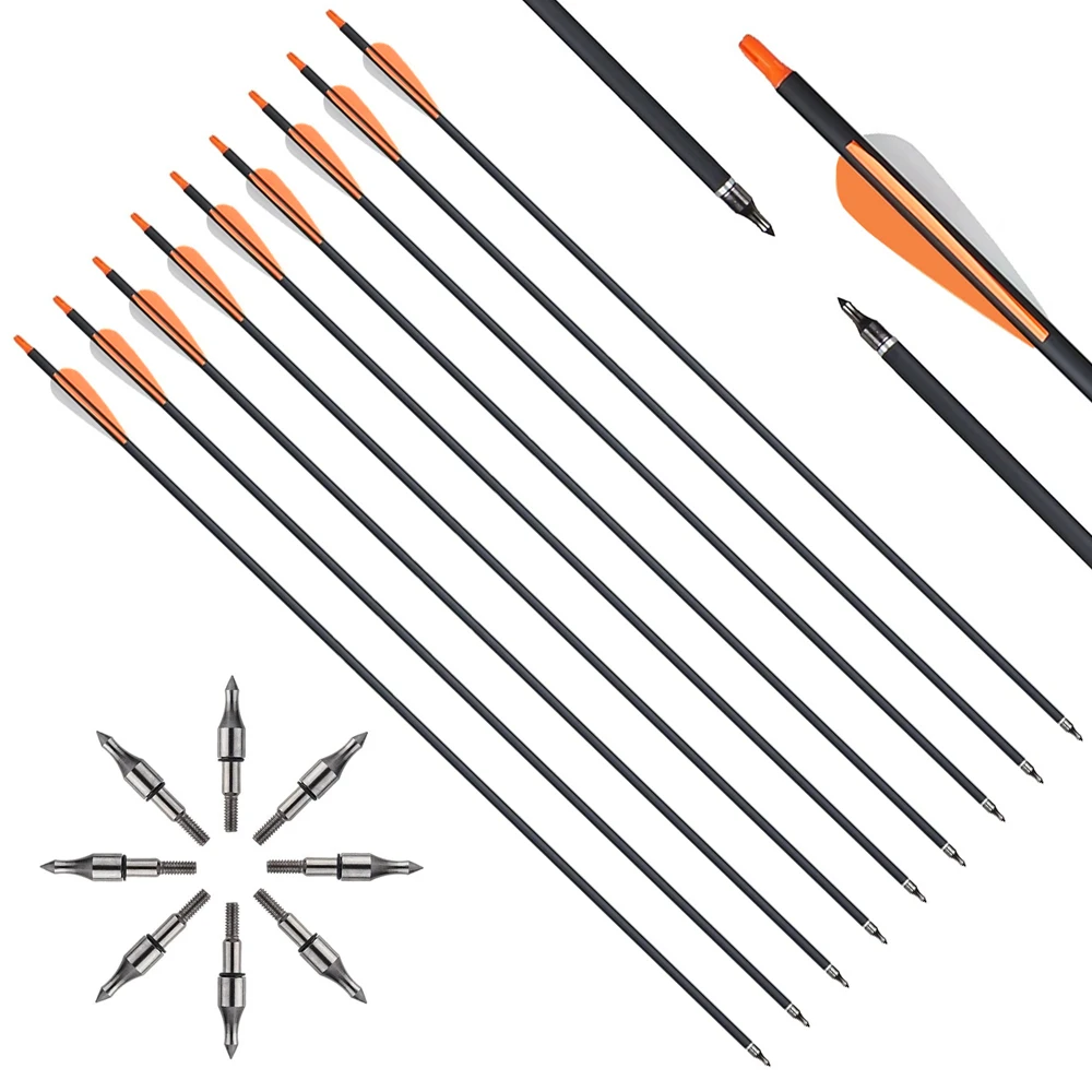 12/24pcs Mixed Carbon Arrow 31inch Spine 500 Diameter 7.8 mm for Compound/Recurve Bow Archery Shooting