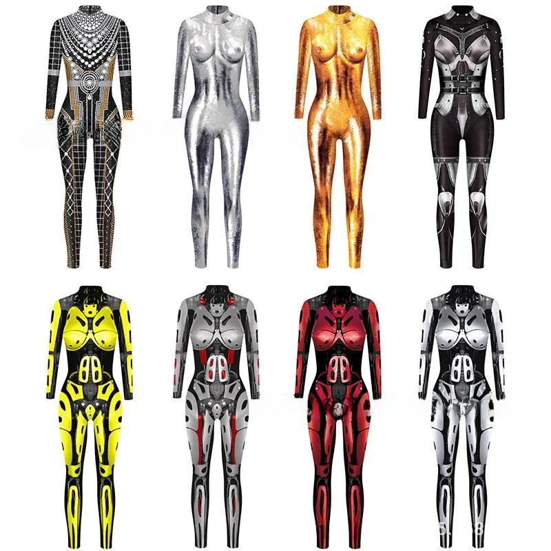 

Halloween 3D Digital Print Armor Suit Elastic One-Piece Pants Slimming Tight Fit Playful Costume Low Waist Long Pants