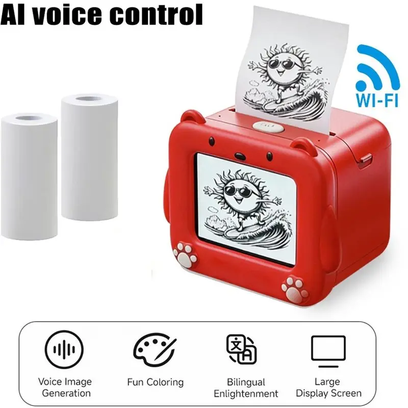 WIFI Enabled AI Voice Control Portable HD Screen Printer For Kids Gift Drawing Printing Android IOS Thermal Printer Toy