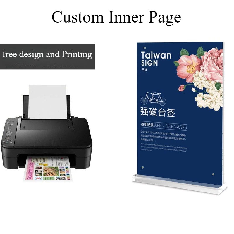 ฟรีที่กําหนดเองเดสก์ท็อปป้ายขาตั้งจอแสดงผลแม่เหล็กอะคริลิคโฆษณาโปสเตอร์ผู้ถือป้ายราคาเมนู Flyer Design พิมพ์หน้าภายใน