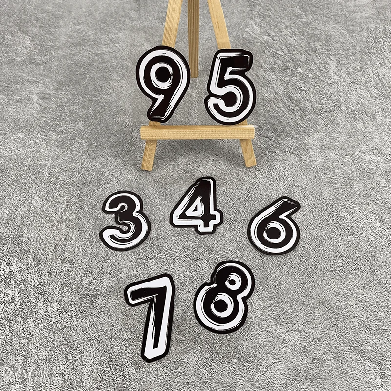 

1PC Hand Drawn 0-9 Numbers Waterproof Vinyl Sticker, Black White DIY Decal for Car Laptop Helmet Decoration