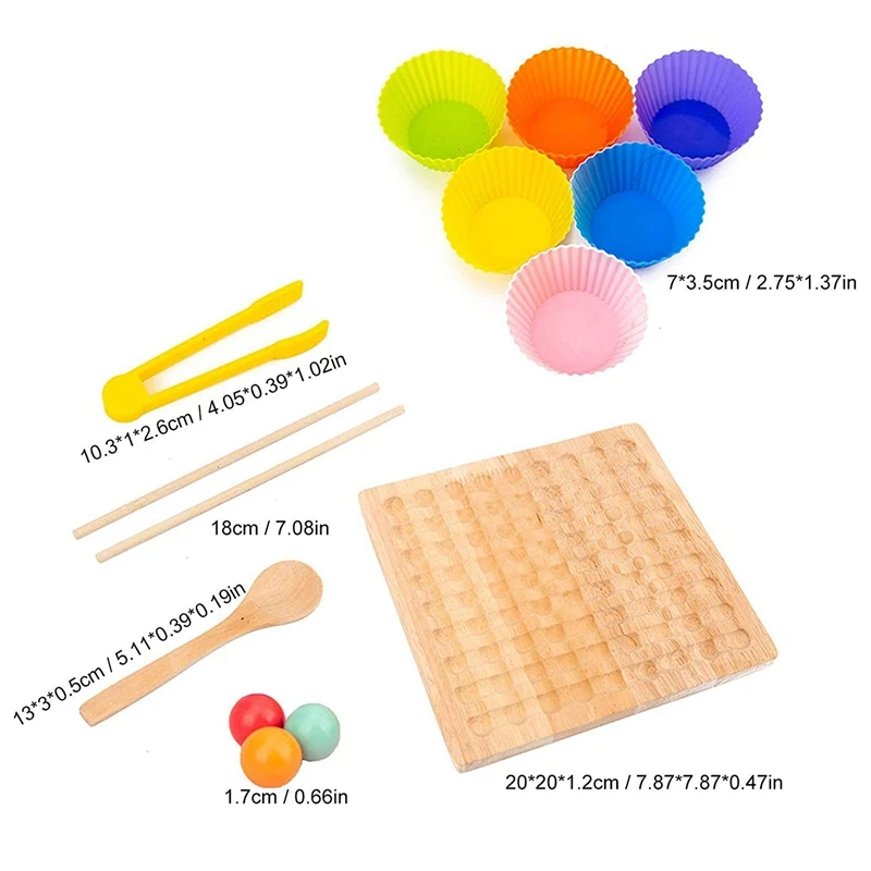 Wooden Clip Beads Rainbow Toy Rainbow Ball Board Game Wooden Training Clip Beads Puzzle Board Game For 3+ Years Kids