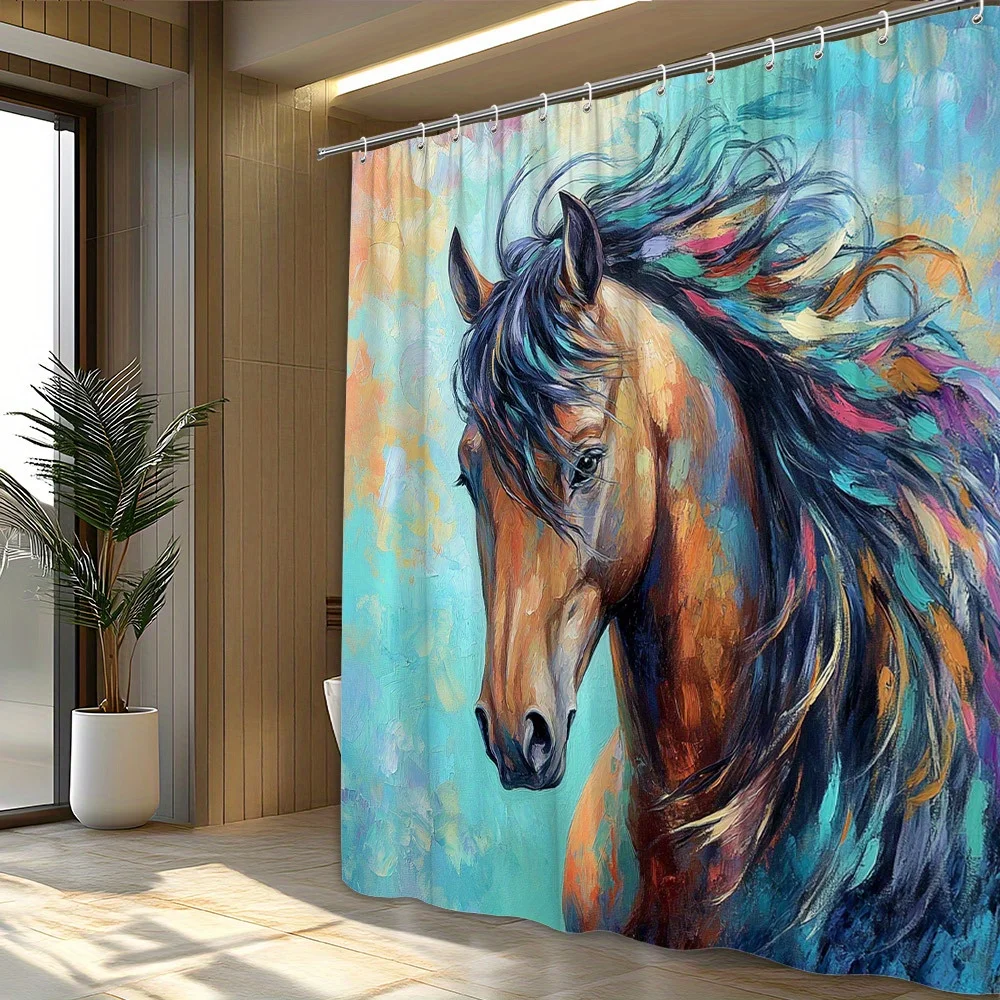 Waterproof Horse Art Shower Curtain Polyester Stallion Mural Decorative Bathroom Liner for Modern Home Decor Shower Curtain