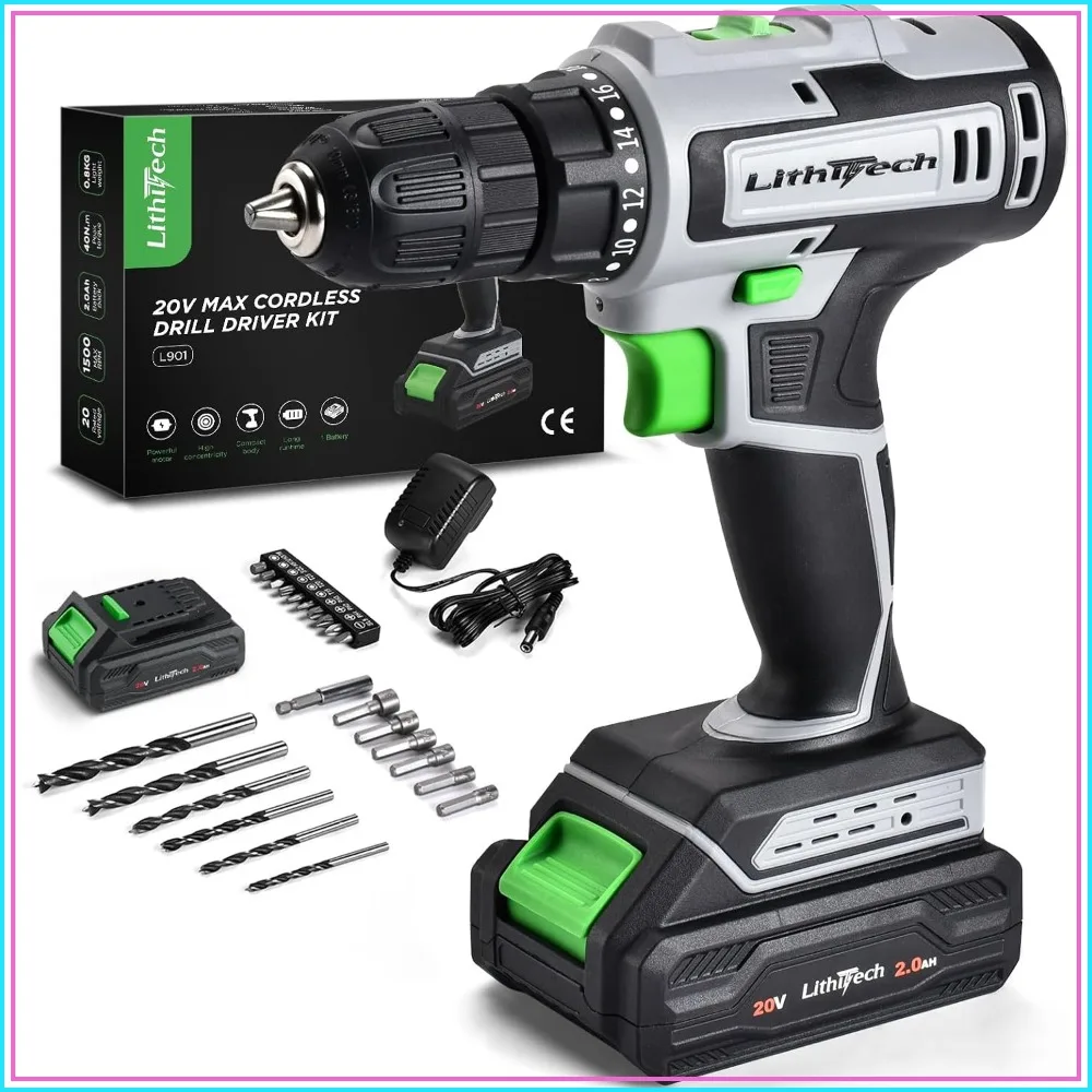 20V Cordless Drill Set, 2.0Ah Battery & Charger, 3/8