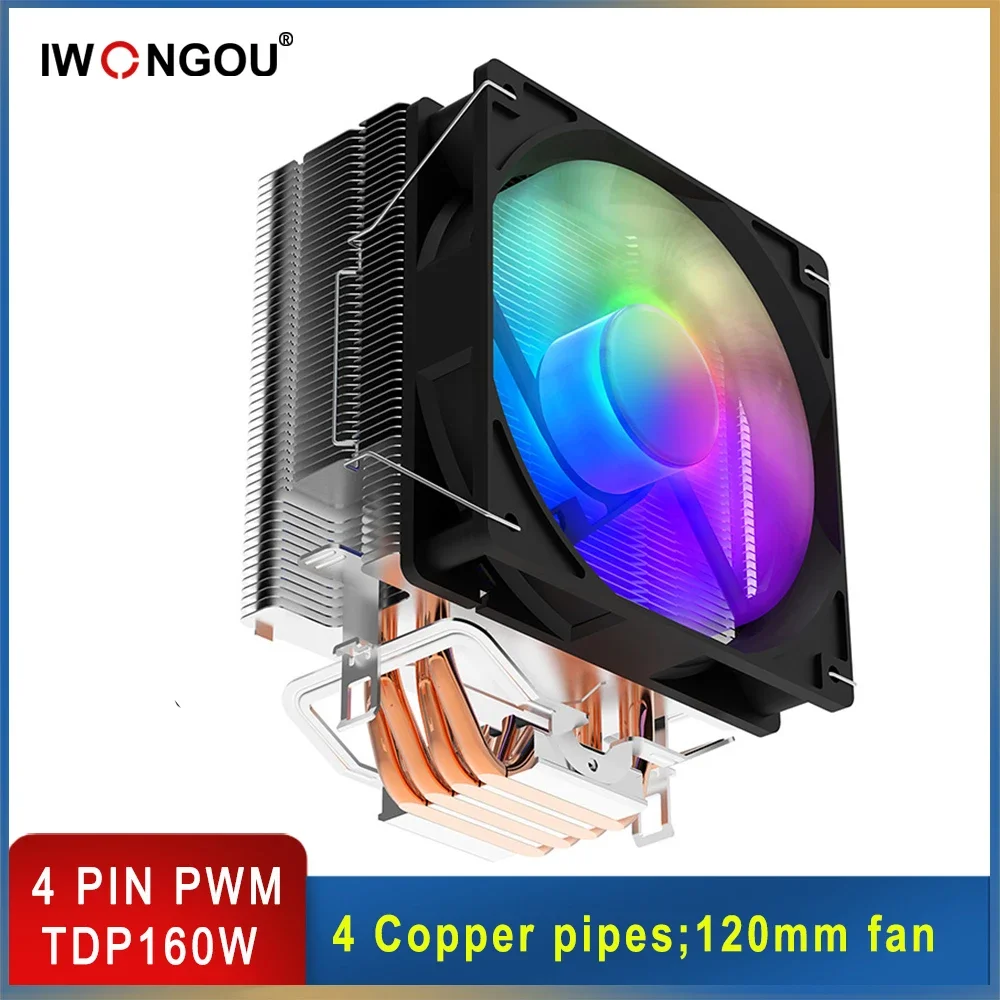 IWONGOU Cpu Cooler X99 4 Heatpipes Rgb Fan Cooler for Lga 2011 Processor Silent Cpu Fan for Intel LGA115X 1700 775 X79 AM3 AM4