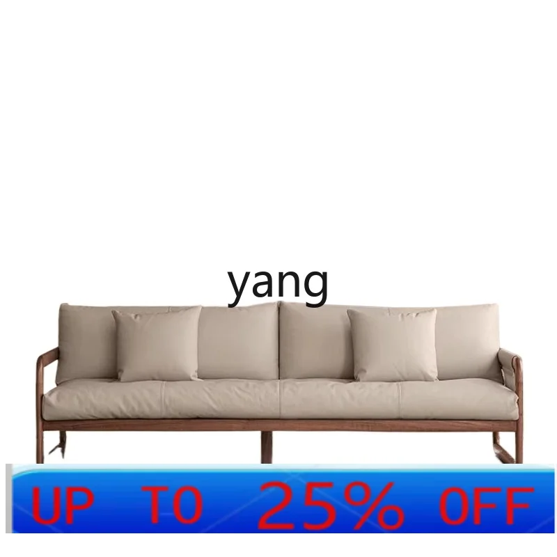 

LTT solid wood sofa leather sofa three-person Nordic small apartment simple living room