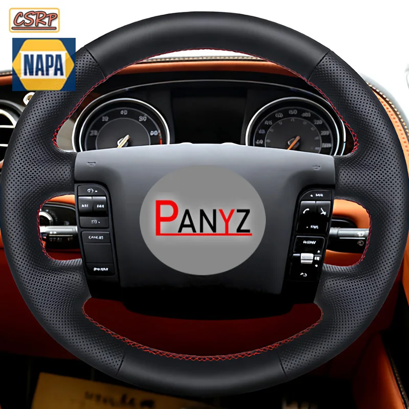 For Bentley Flying Spur 2005 2006 2007 DIY Black Leather Non-slip Car Steering Wheel Cover Braid Red Stitching Interior