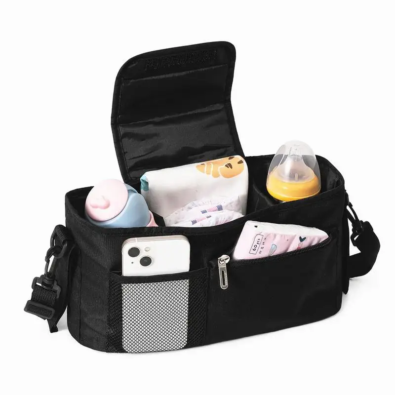 

Stroller Organizer With Cup Holder Universal Stroller Accessories With Zippered Pocket Waterproof Zippered Pocket Anti-Slip