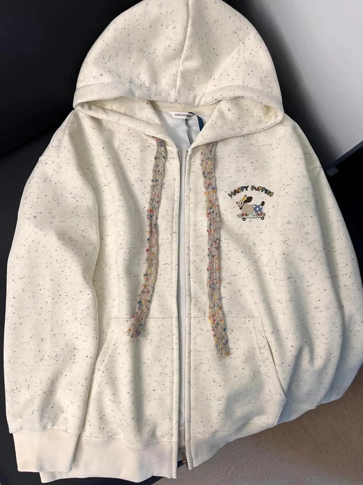 الكرتون التطريز نقطة هوديس المرأة فضفاضة لطيف نمط Preppy طويلة الأكمام الحلو البلوز الخريف Vintage الإناث اليابان Kawaii القمم