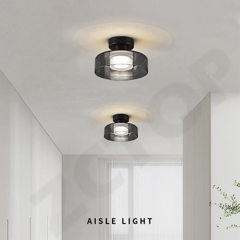 

Smoky Gray Glass LED Ceiling Light Home Indoor Decoration Chandeliers Modern Lustre Ceiling Lamp for Bedroom Aisle Corridor Lamp
