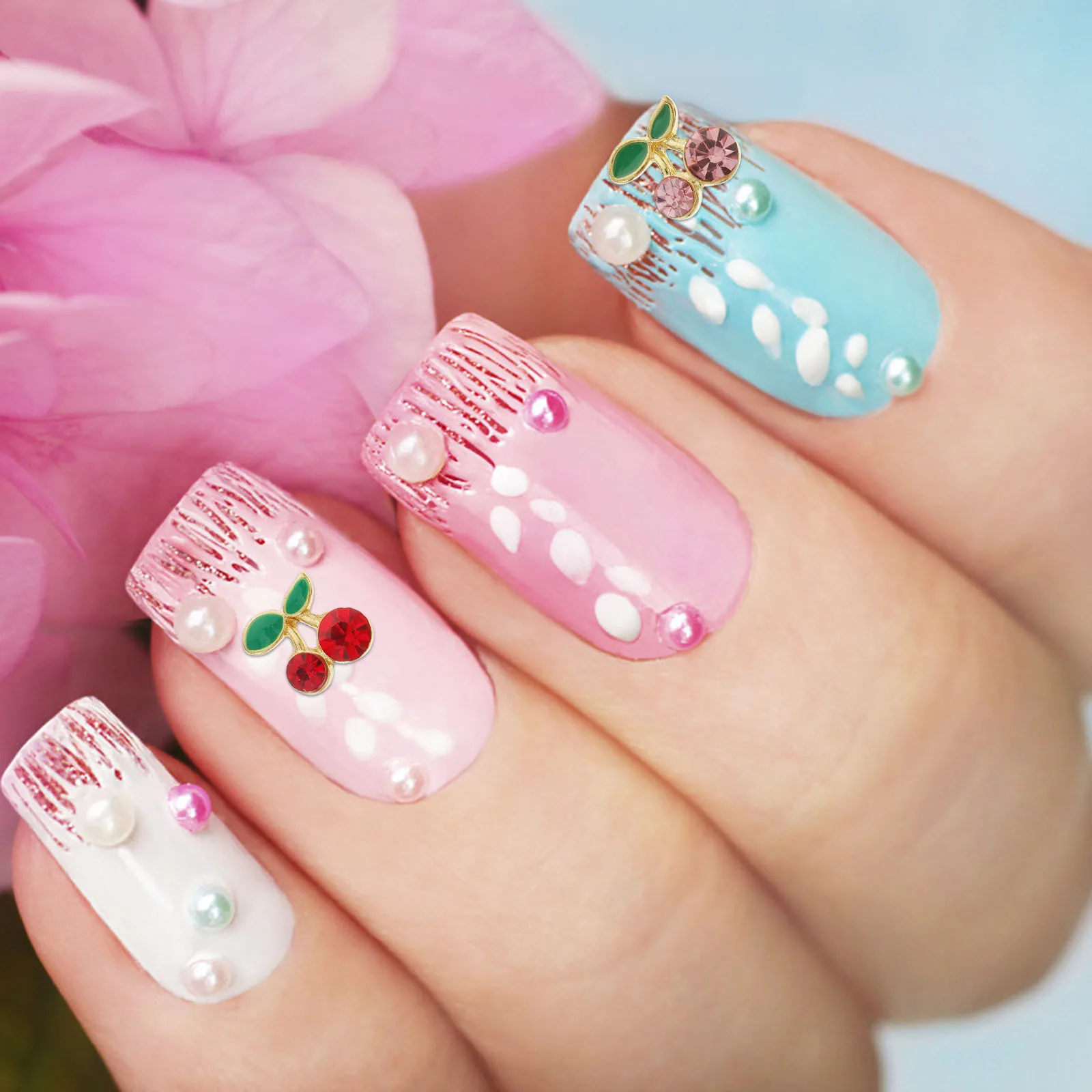 36 قطعة سحر الكرز ثلاثية الأبعاد ترصيع شرائح الفاكهة النساء مجوهرات أظافر ديكور لحفل زفاف حفلة موسيقية سبيكة مسمار الفن اكسسوارات