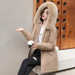 Winter Parka Jacket For Women 2024 New Long Sleeve Clothes Fashion Hooded Fur Collar Coat Thick Warm Casual Medium Length Coats