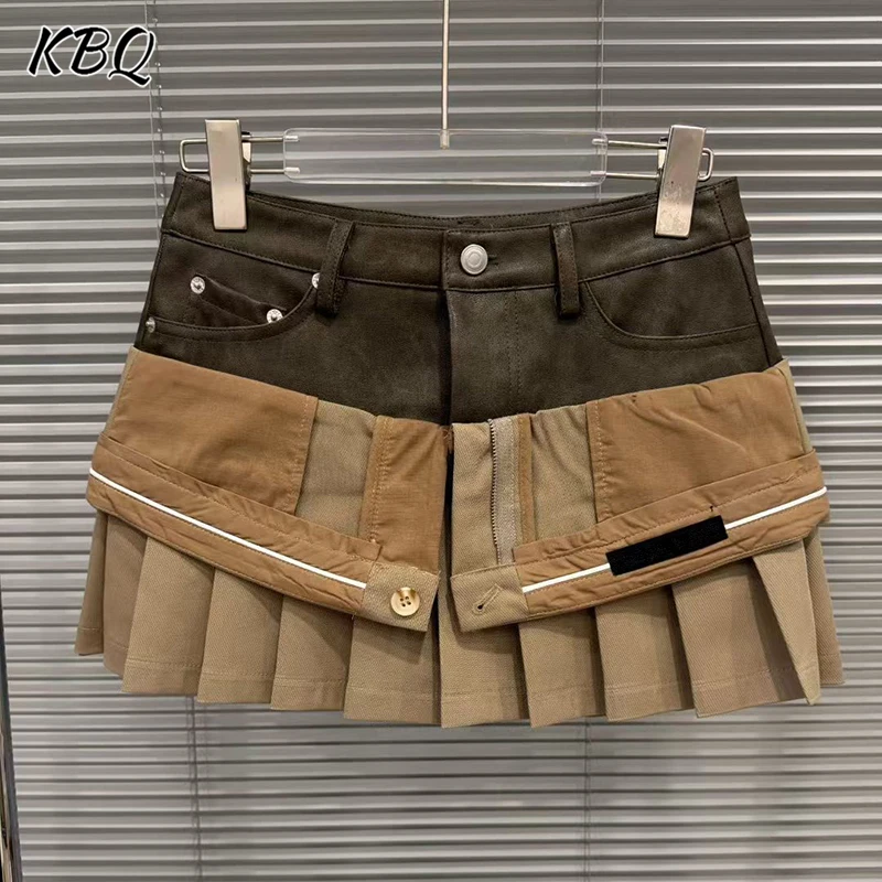 

KBQ однотонная плиссированная юбка со складками для женщин, высокая талия, лоскутная юбка на пуговицах, темпераментная юбка, женская мода, зимний стиль, новинка